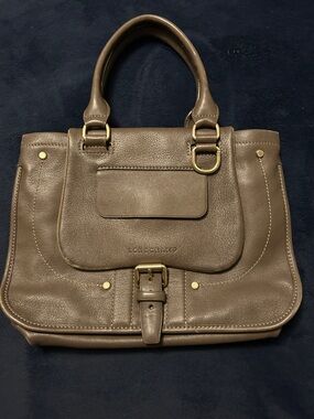 Longchamp Taupe Leather Satchel with Gold Hardware